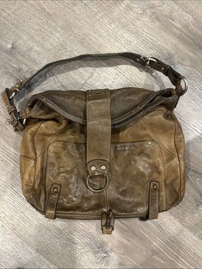 Hayden Harnett Brown Genuine Leather Shoulder Bag with Ring Accent
